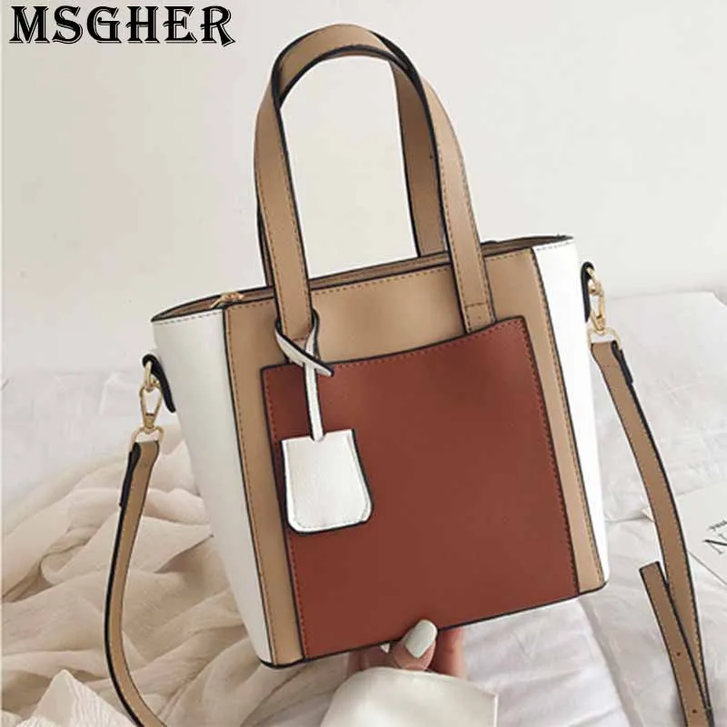

MSGHER Panelled Tote Women Bag Summer Joker Concise Temperament Style Mature White Hanging Drop Shoulder Female Bag WB2785