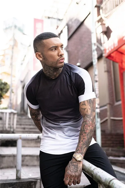 Футболка мужская градиентная модная рубашка в европейском стиле повседневная с