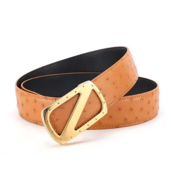 

dae South African ostrich belt man ostrich Leather belt fashionable smooth buckle steel buckle 3.8cm men belt