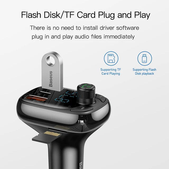 Baseus-transmisor FM de carga rápida 4,0, 3,0, QC4.0, QC, Cargador USB rápido, manos libres, Bluetooth 5,0, modulador FM de Kit de reproductor MP3 para auto Baseus-transmisor FM de carga rápida 4,0, 3,0, QC4.0, QC, Cargador USB rápido, manos libres, Bluetooth 5,0, modulador FM de Kit de reproductor MP3 para auto