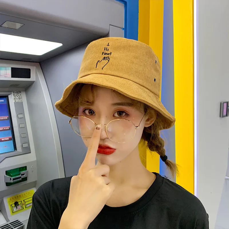SP& CITY Женская однотонная Милая Панама Harajuku, женская шапка с вышитыми буквами, личная Рыбацкая шляпа, Повседневная Удобная дышащая шляпа - Цвет: Khaki