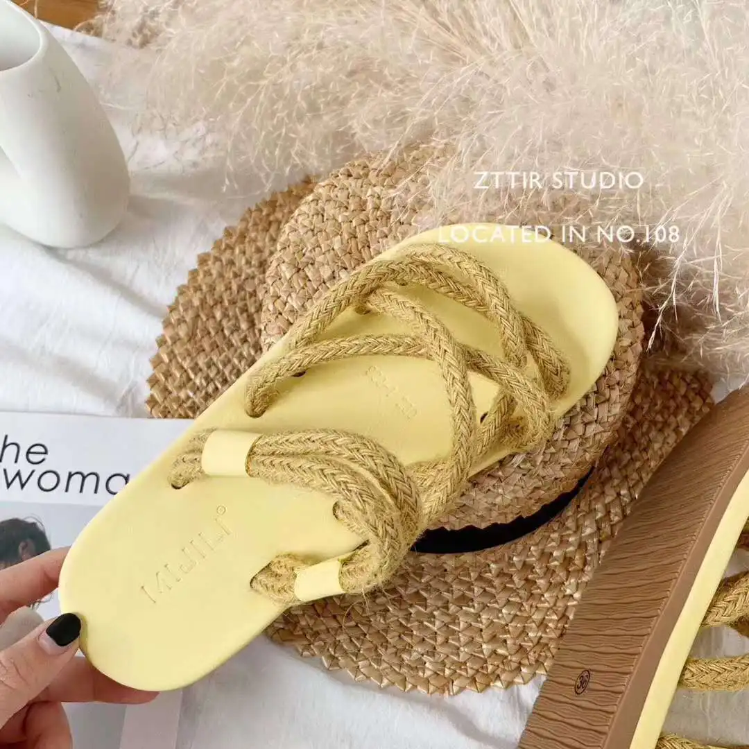 

Lazy Double Purpose New Style Online Celebrity Celebrity Style Sandals Hemp Rope Cross Lattice Peep-Toe in a Bowl with Outer Wea