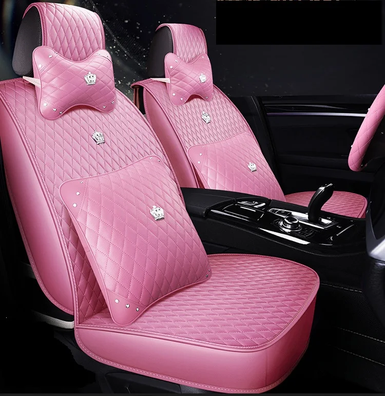 Autocovers Car Seat Covers For Sudan SUV Durable Leather Universal Five Seats Full Set Cushion Mats Pink Series(front+rear seat)