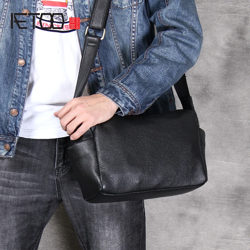

BJYL Simple practical head cowhide single shoulder crossbody bag casual leather male bag
