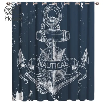 

Nautical Anchor Deep Blue Window Curtains Dark Living Room Decor Fabric Indoor Kids Window Treatment Valances