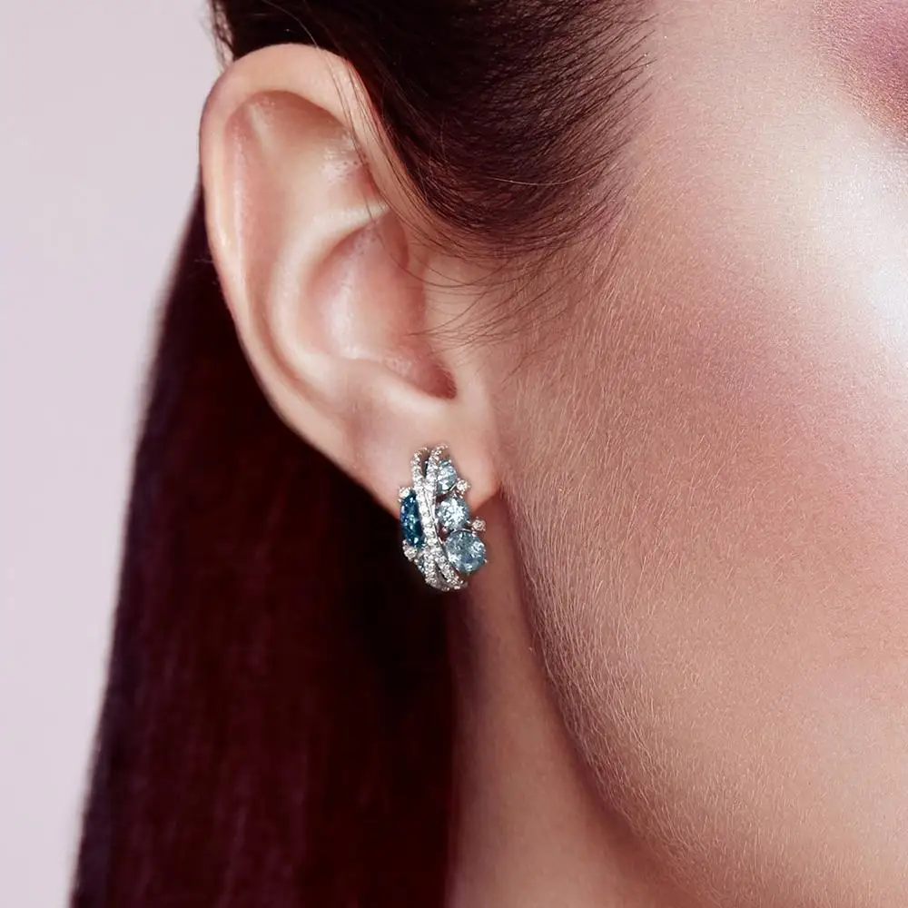 SANTUZZA Silver Earrings For Women Authentic 925 Sterling Silver Shimmering Blue Cubic Zirconia Glamorous серьги Fine Jewelry