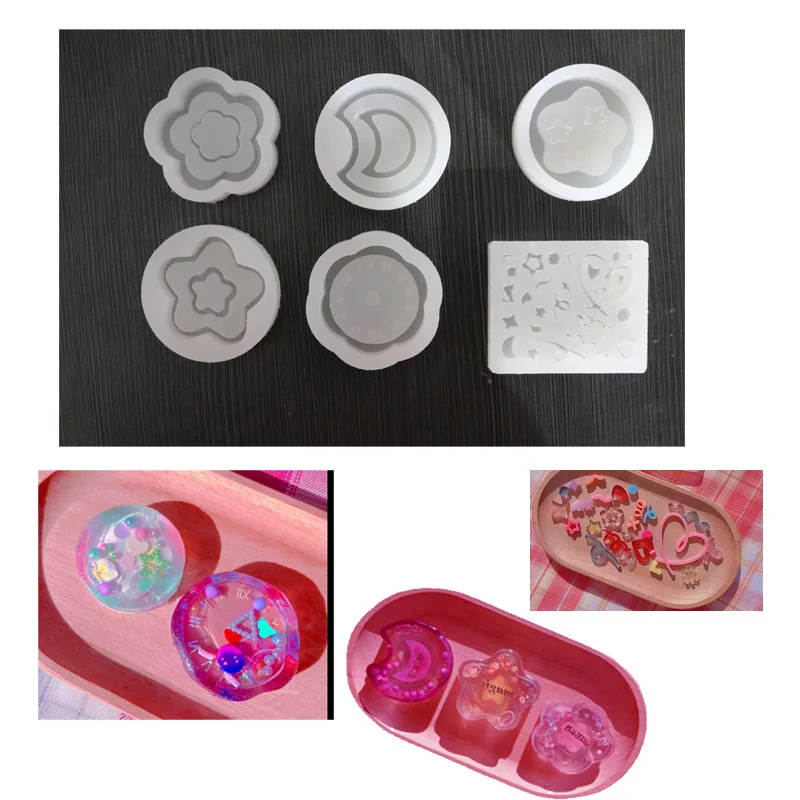 Double Shaker Mold Moon Flawer Shakers Silicone Mould Keychain Pendant