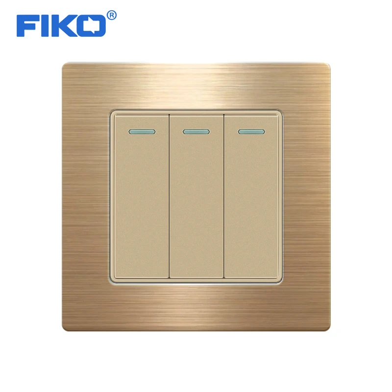 

FIKO wall power light switch stainless steel panel16A 250V 3Gang 1/2 way luxury switches 86*86mm 3 open double control