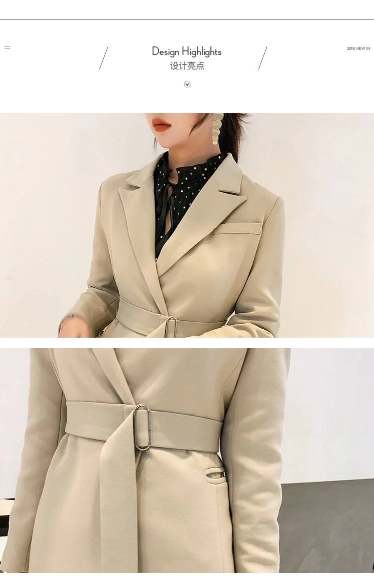 Spring Women Fashion New None Button Office Lady Suit Casual Slim Jacket Coat with belt