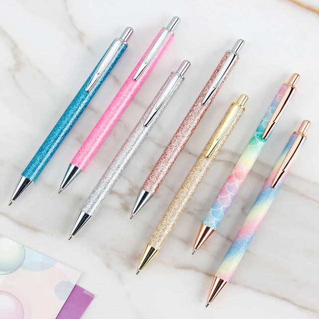 Stylo À Bille Rétractable À Paillettes, En Métal Arc-en-ciel, Pour Fille,  Papeterie Scolaire, De Bureau - Stylos À Bille - AliExpress