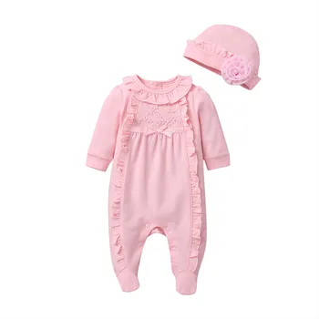 

Newborn Baby Girl Clothes Lace Flowers Overalls and Hats Clothing Sets Princess Girls Footies for 2019 Spring Baby Jumpsuit A1