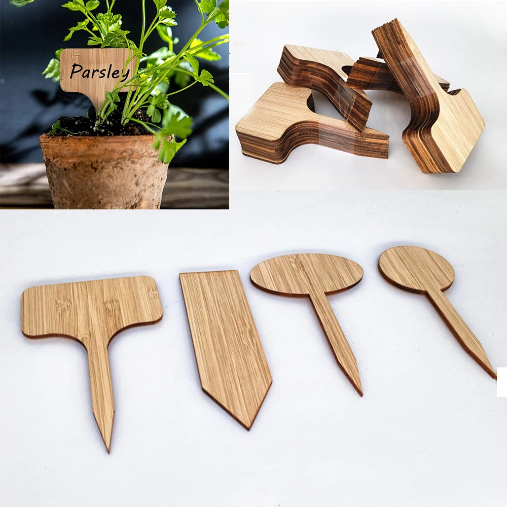 

10PCS T-Type Bamboo Plant Labels Eco-Friendly Wooden Plant Sign Tags Garden Markers for Seed Potted Herbs Flowers Tools Wooden