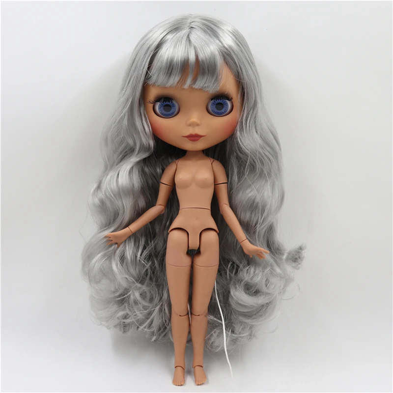 Neo Blythe Doll with Silver Hair, Dark Skin, Matte Cute Face & Custom Jointed Body 1