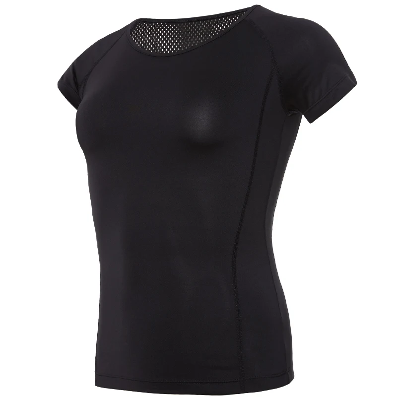 Quick Dry Open Back Breathable Sports T-Shirt Gym top Short Sleeve Yoga top Fitness Sport Women Shirts - Цвет: Черный