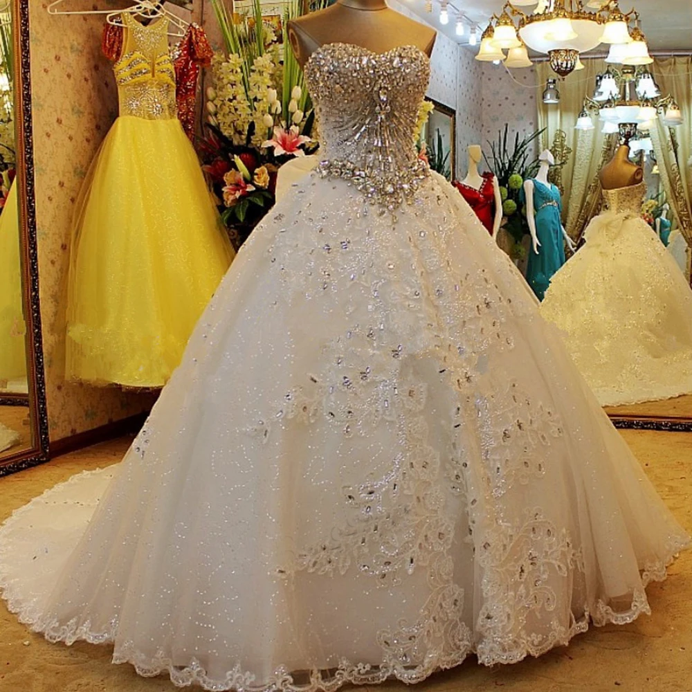 Yiwumensa Luxury Crystal Beaded Princess Bridal Ball Gown Wedding Dress