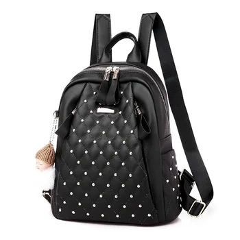 

QEHIIE Women Backpacks Shoulder Bags Fashion Preppy Rivet Backpack Leather Women Backpacks Light Lady Large Capacity School Bag