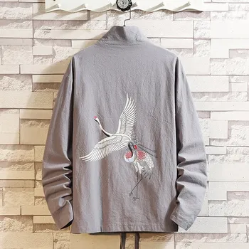 

Mens Coats and Jackets 2019 Men's Autumn Casual Fashion Retro Chinese Fashion Trendy Lace Cardigan Back Crane Print