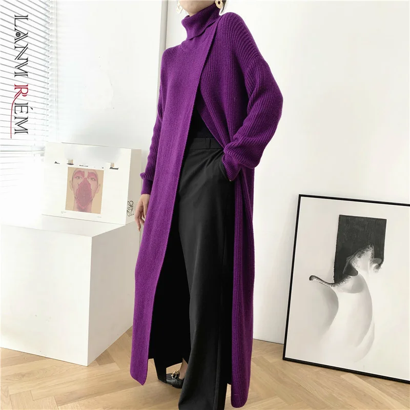LANMREM женский длинный свитер с высоким воротником дизайнерский пуловер разрезом