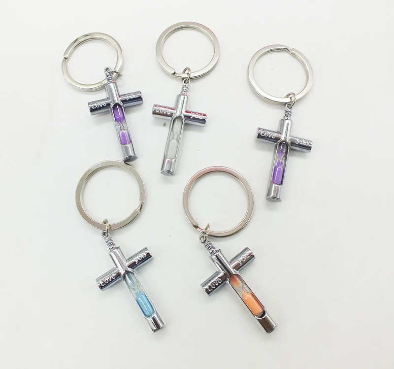 Wholesale 100PCS high quality Cross hourglass keychain creative cute male and female car key chain metal key ring pendant