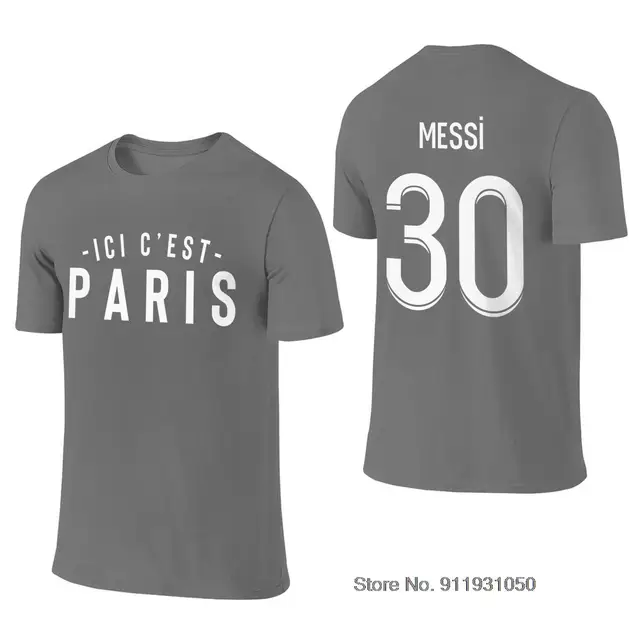Men T-shirt 30 Lionel Messi Paris Printing Tee Tshirt Men T Shirt For Fans Clothes 100% Cotton Round Neck Football Short sleeve Charcoal