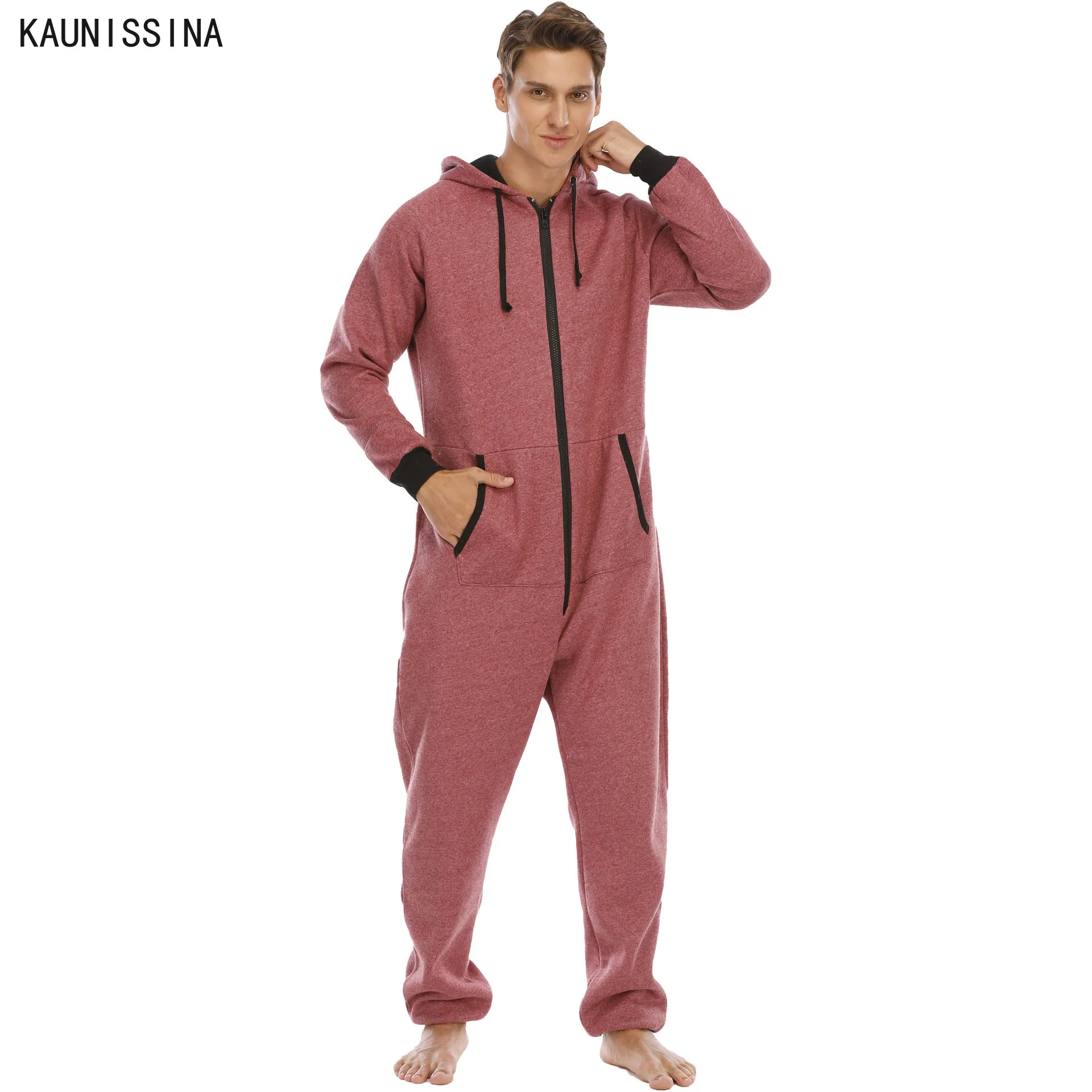 

Men Warm Onesie Sleep Lounge Sleepwear One Piece Pajamas Nightwear Male Jumpsuits Hooded Onesies For Adult Men Home Clothes