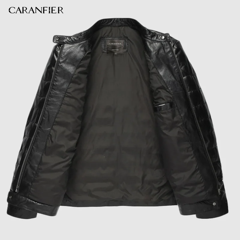 CARANFIER мужской пуховик из натуральной кожи Фирменное тонкое пальто из овчины зимнее пальто меховой жакет с вортником стойкой пуховик