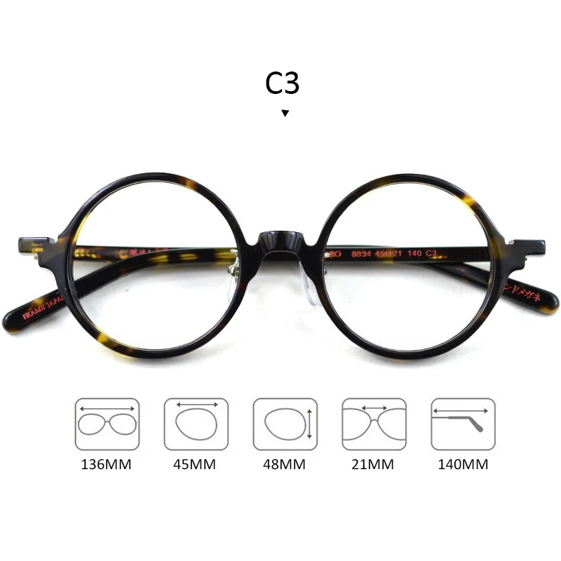 Высококачественные ацетатные оптические очки, оправа для мужчин и женщин, деревянные очки ручной работы, японский бренд, винтажные круглые очки с коробкой 305 - Цвет оправы: C3