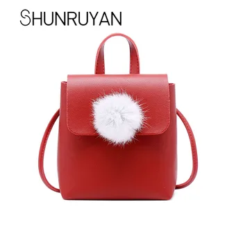 

SHUNRUYAN SHUNRUYAN Simple Square Bag Small Flap Ladies Summer Satchel Messenger Bag Handbag Mobile Phone Bag Hair Ball Decorati