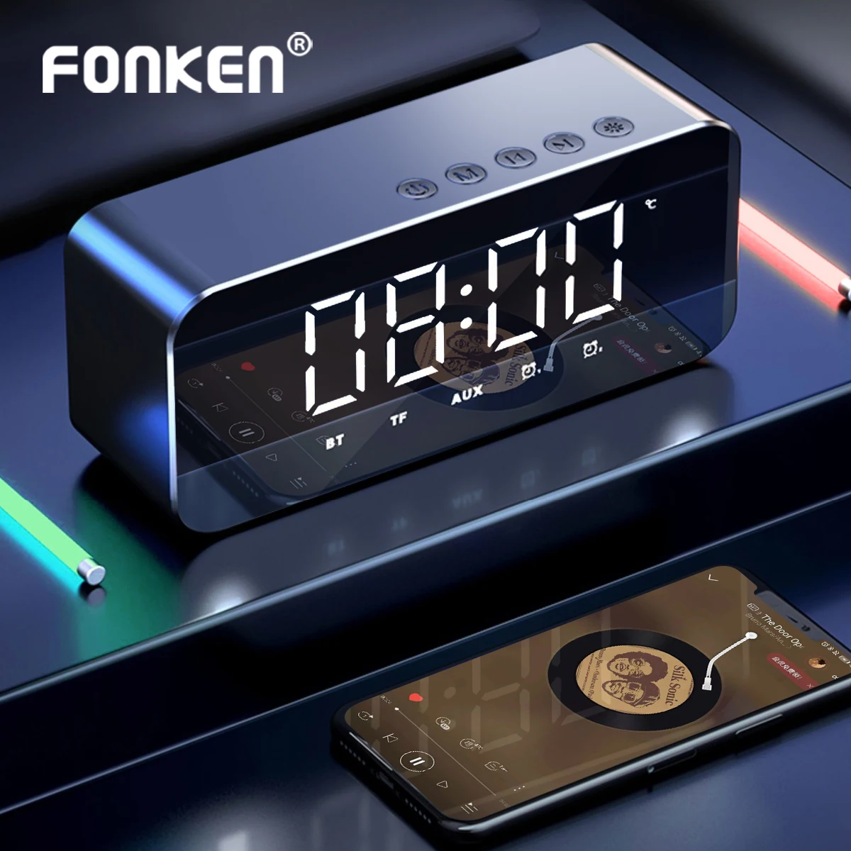 Bluetooth-колонка FM-радио будильник беспроводной бас сабвуфер бумбокс AUX TF стерео