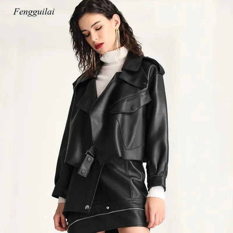 2021 Faux Leather Jacket Women Loose Soft Vintage Motorcycle Biker Coat Short Pu Leather Coat Female Punk Autumn Streetwear Outw new autumn faux suede womens motorcycle jacket faux leather jacket women biker jacket slim white pu coat gothic korean vintage