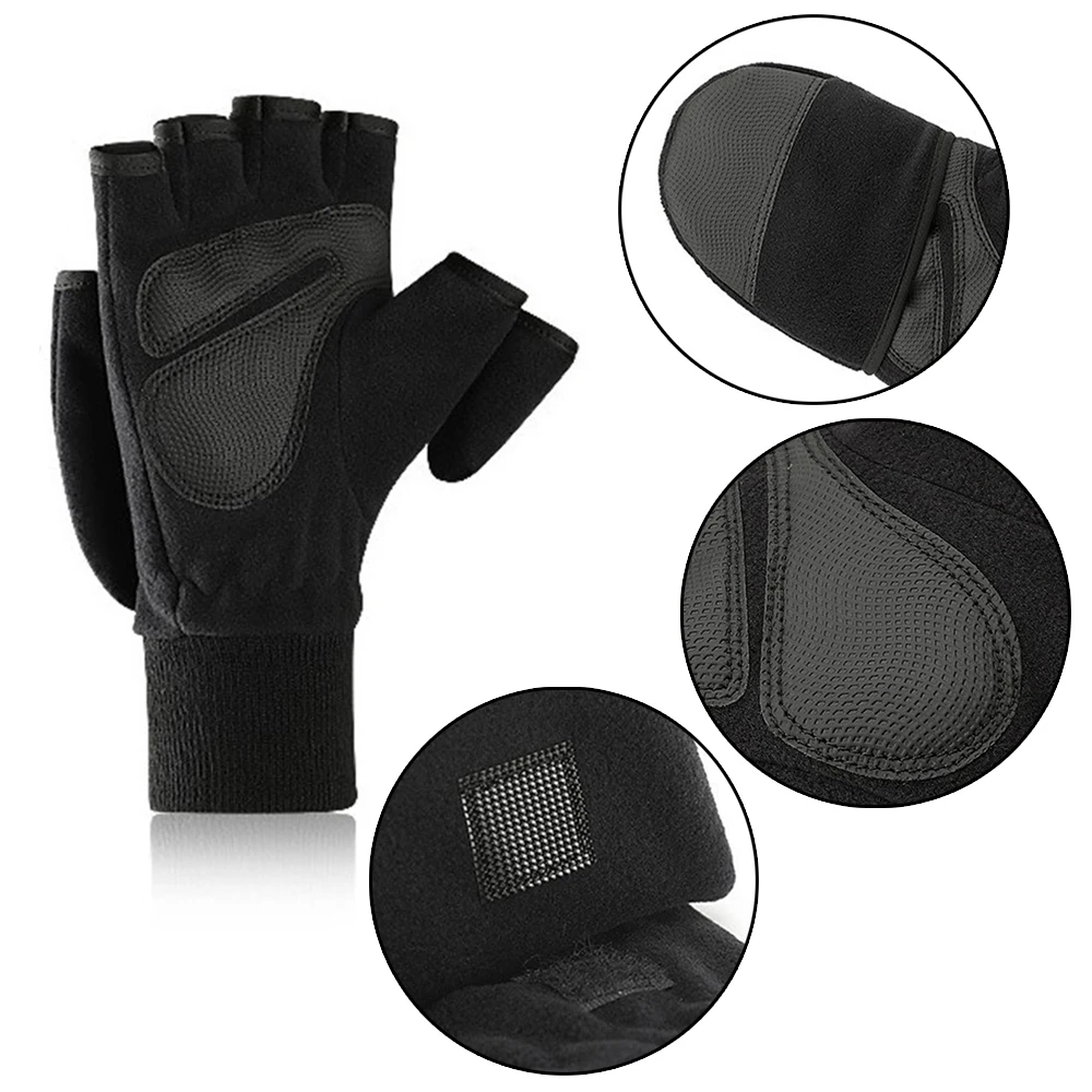 Women Men Winter Polar Fleece Half Finger Flip Gloves Double Layer Thicken Touch Screen Fingerless Convertible Mittens Wrist