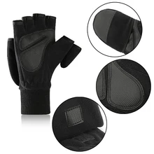 Women Men Winter Polar Fleece Half Finger Flip Gloves Double Layer Thicken Touch Screen Fingerless Convertible Mittens Wrist