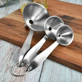 

3Pcs Kitchen Funnels Small Stainless Steel with Long Handle for Filling Bottles Liquid Dry Ingredients Oil Spices Powder Flask