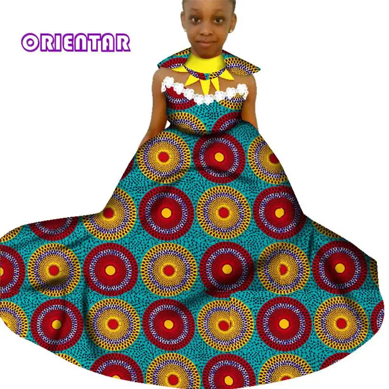 Африканские платья для детей, вечерние платья в африканском стиле с воском, бальное платье с чокер, колье с кисточками, детское платье принцессы для девочек, WYT293 - Цвет: 16