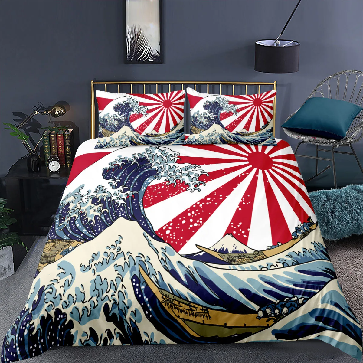 The Great Wave off Kanagawa Bedding Set 2/3Pcs Duvet Cover & Pillowcase(s) 3D Printed Quilt Cover Home Textile Gift 