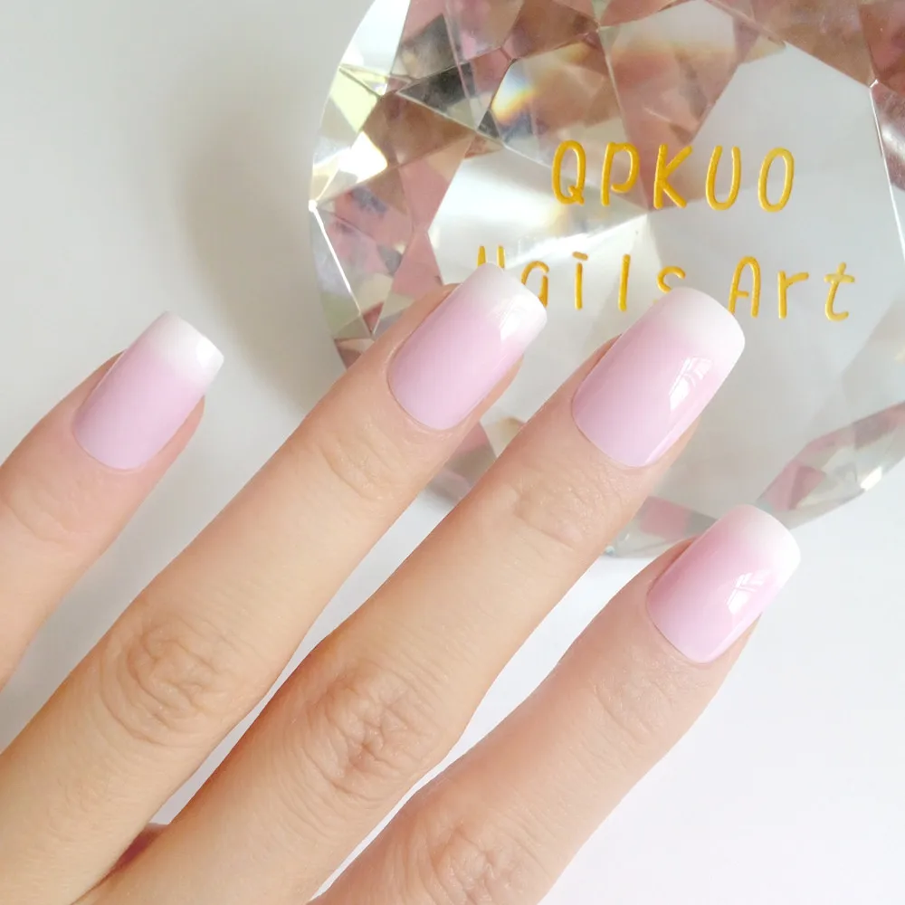 Natural French Artificial Fake Nails Short Size Stiletto False Nails Easy Wear Lady Fingernails For Manicure Glue On Nails Z226 - Color: Z227