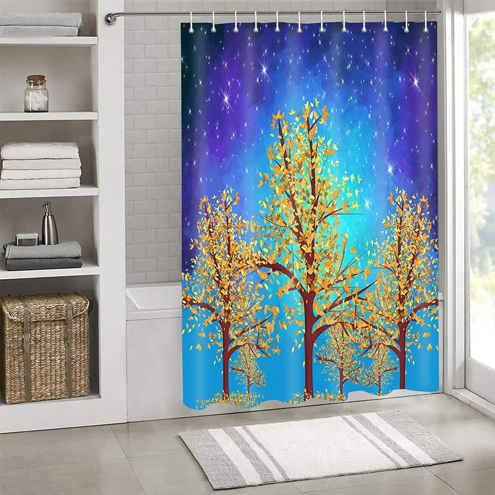 

Занавеска для душа с изображением сказочного леса и кленовых листьев