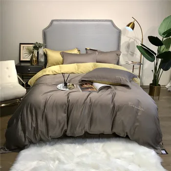 

Spring and Summer High-End Light Luxury 60 Austria Tencel Four-piece Set Summer Silky Cool and Refreshing Solid Color 1.8M Bed F