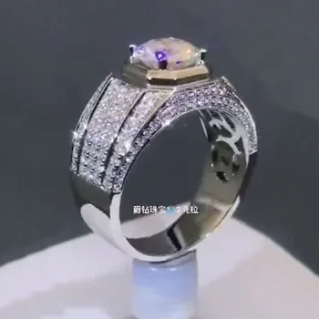 

New 2 Carat 18K White Gold Moissanite Diamond Luxury Ring Round Men Wedding Party Engagement Anniversary Ring 2 Ct
