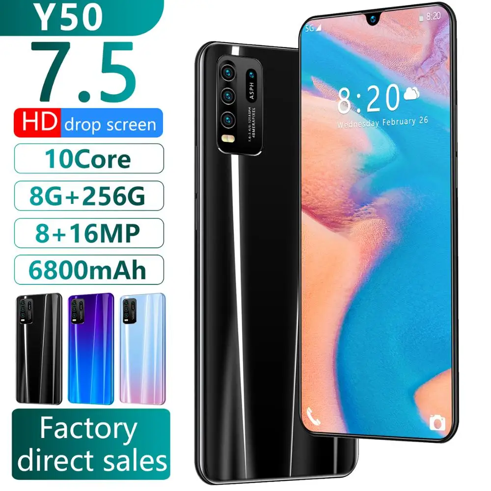 

Original Global Version Y50 7.5-inch large screen smart Android phone 8GB RAM 6800mah Send mobile phone case 4G LTE Smartphone