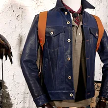 YR!. Качественная классическая Повседневная куртка из козьей кожи индиго в 507 стиле, пальто из натуральной кожи, дублированная джинсовая одежда