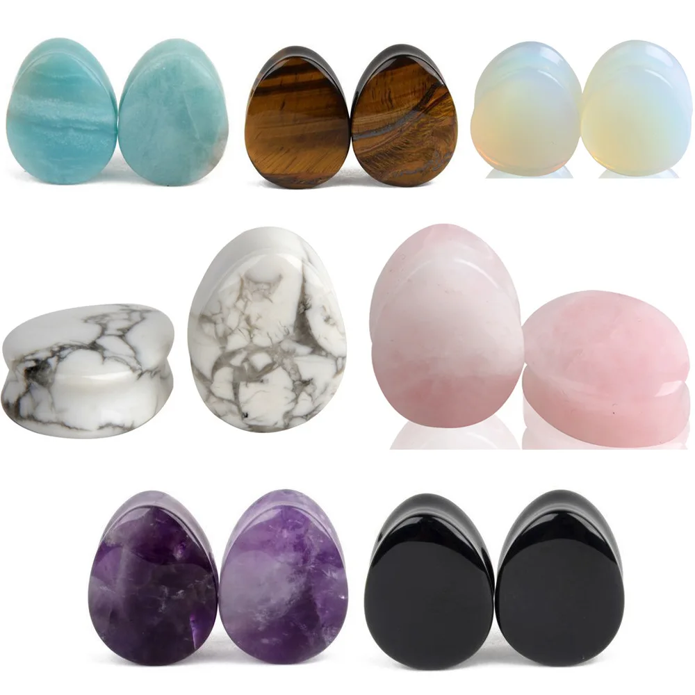 

2pcs Tunnel Piercings Plugs Earring Gauges Fashion Stone Teardrop Ear Plugs Ear Expanders Stretcher Plug Body Piercings Jewelry