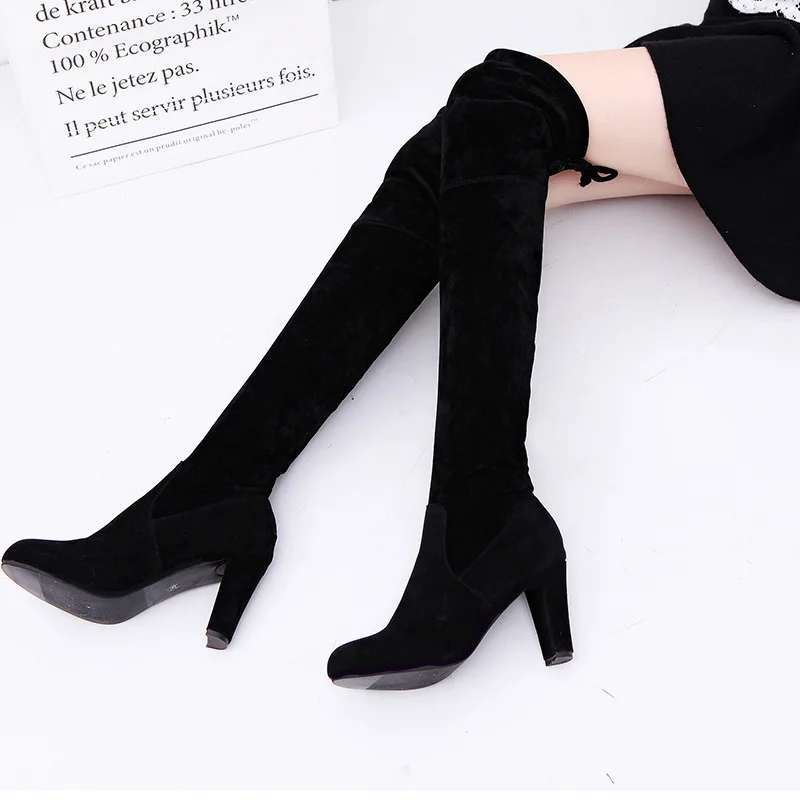 

Classics Fashion Over The Knee Thigh High Boots Concise Elegant Mature Autumn Winter Long Boots Med Pointed Toe Shoes