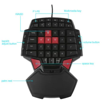 

USB Wired Gaming Keyboard Double Space Key One Hand Operate for Laptop PC AS99
