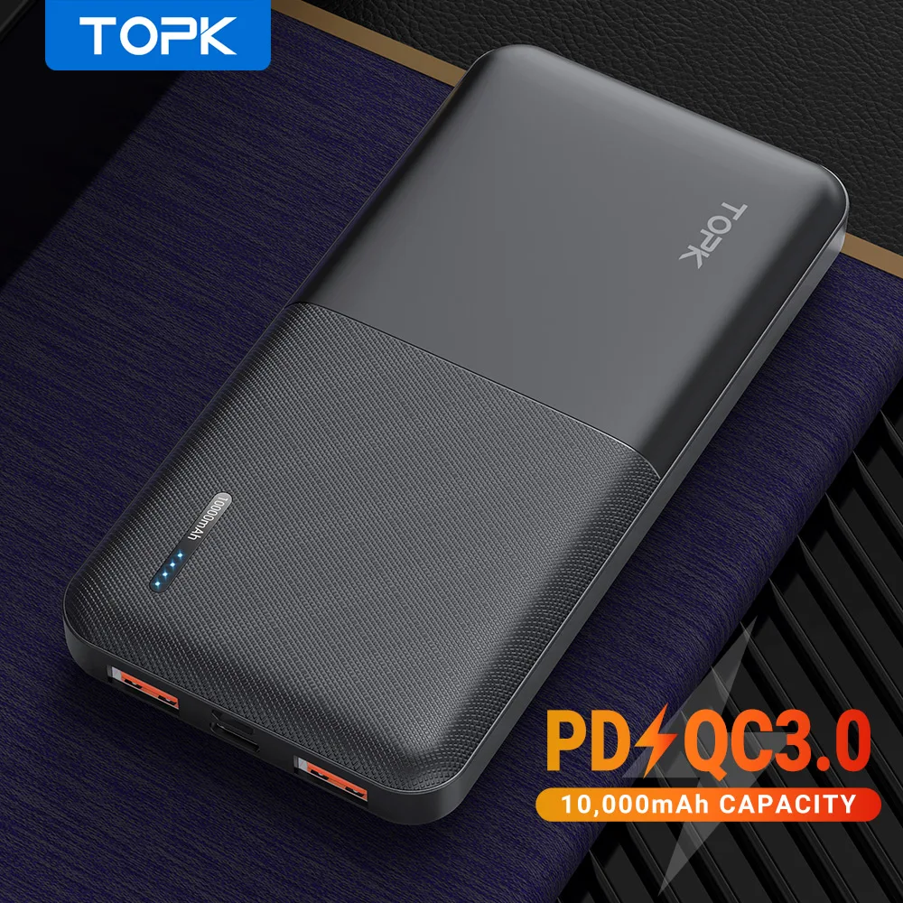 TOPK Power Bank 10000mAh USB Type C Quick Charge Portable Battery Fast Charging For iPhone For Xiaomi Mobile Phone TOPK Power Bank 10000mAh USB Type C Quick Charge Portable Battery Fast Charging For iPhone For Xiaomi Mobile Phone