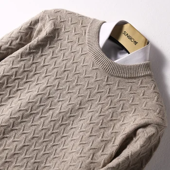 

2019 High quality Man Sweaters Cashmere and Wool Knitting Jumpers Men Winter O-neck Pullovers Textured sweater fashion sweat