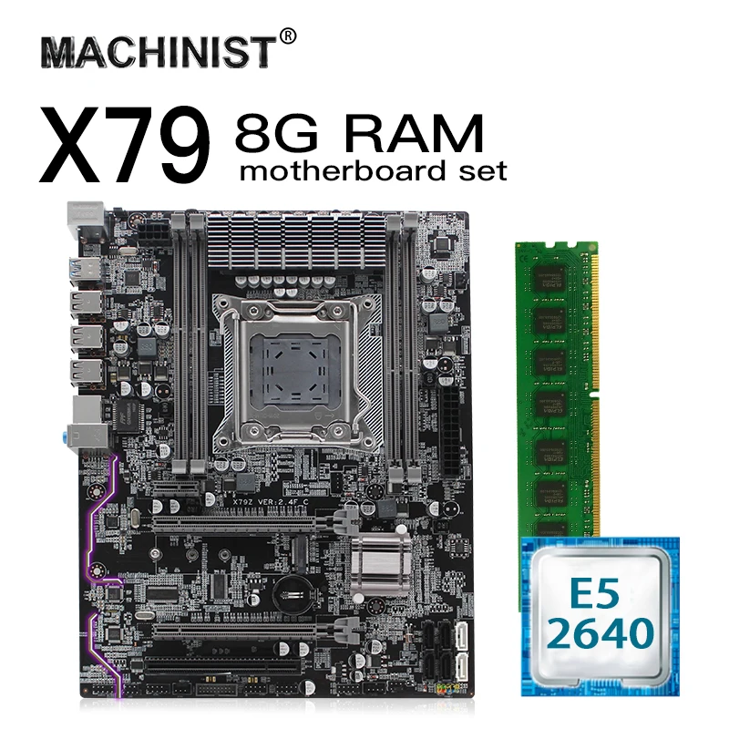 ^Cheap X79 LGA 2011 motherboard set kit atx with Intel Xeon E5 2640 CPU 8G 1600mhz REG ECC RAM M.2 NVME SSD
