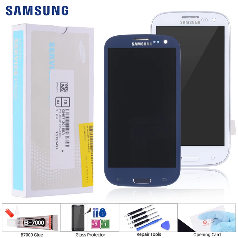 Продажа Дисплей для SAMSUNG Galaxy S3 font b LCD b font i9301 i9308i i9301i в сборе с тачскрином на рамке Оригинал белый синий