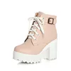 LIN KING Plus Size Warm Plush Women Winter Ankle Boots Platform High Heels Motorcycle Boots Woman Buckle Thick Heel Short Botas ► Photo 3/6