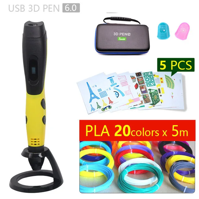 Yellow pen 100m PLA 3d Ручка 3d ручки, 1,75 мм ABS/PLA нити, 3 d Ручка 3d модель, креативная 3d Ручка для печати, подарок на год, подарки на Рождество, подарки на день рождения - Цвет: Yellow pen 100m PLA